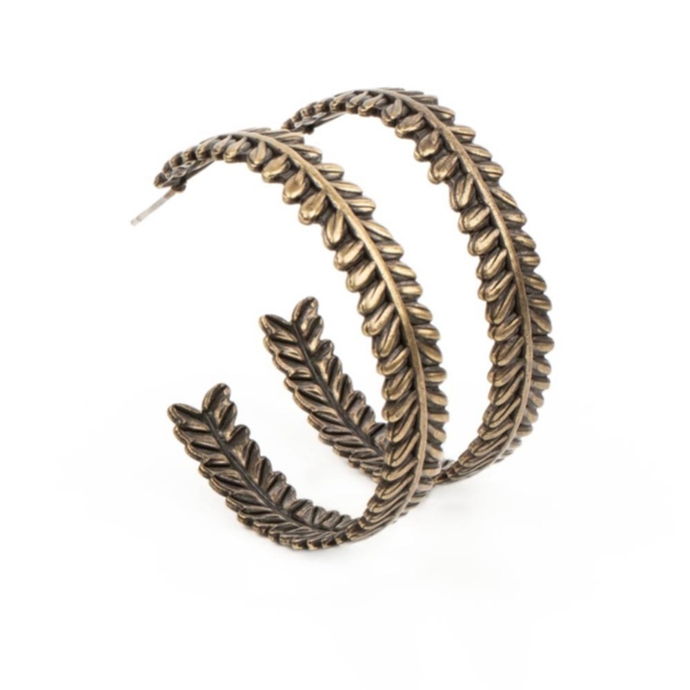 Bronze Textured Leaf Hoop Earrings